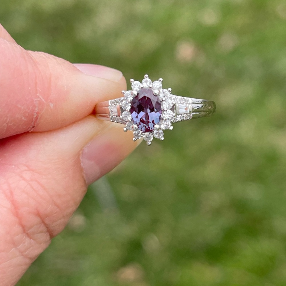AAA Lab Grown Alexandrite and White Zircon Ring